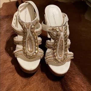 BCBG white beaded pump moderately worn
